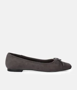 Plush Grey Suede Bow Tie Ballet Flats