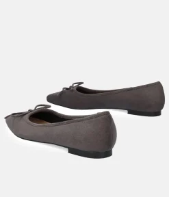 Plush Grey Suede Bow Tie Ballet Flats