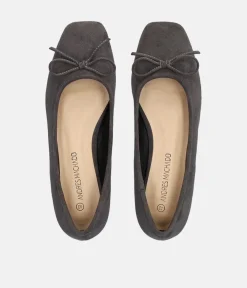 Plush Grey Suede Bow Tie Ballet Flats