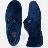 Plush Navy Velcro Strap Slippers