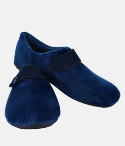 Plush Navy Velcro Strap Slippers
