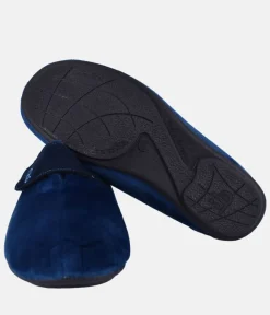 Plush Navy Velcro Strap Slippers