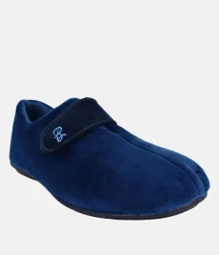 Plush Navy Velcro Strap Slippers