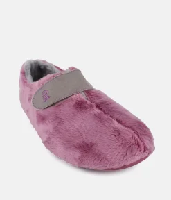 Plush Pink Velcro Strap Slippers