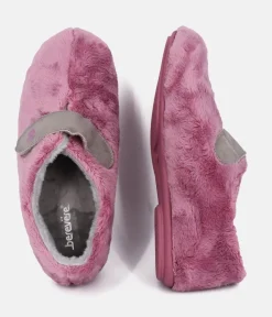 Plush Pink Velcro Strap Slippers