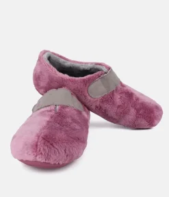 Plush Pink Velcro Strap Slippers