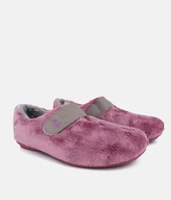Plush Pink Velcro Strap Slippers