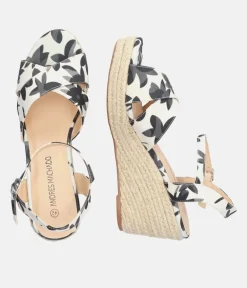 Pretty Black Floral Espadrille Wedge Sandals