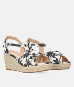 Pretty Black Floral Espadrille Wedge Sandals