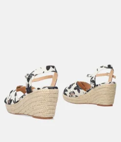 Pretty Black Floral Espadrille Wedge Sandals