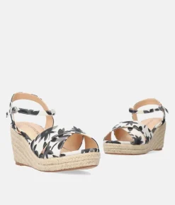 Pretty Black Floral Espadrille Wedge Sandals