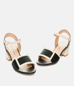 Pretty Black/Cream Block Heel Sandals