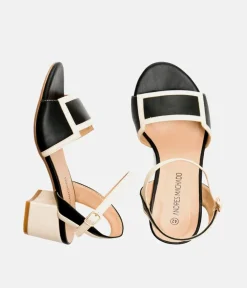 Pretty Black/Cream Block Heel Sandals