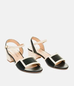 Pretty Black/Cream Block Heel Sandals