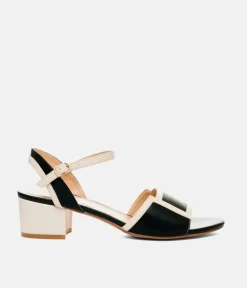 Pretty Black/Cream Block Heel Sandals