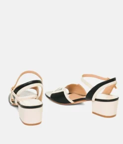 Pretty Black/Cream Block Heel Sandals