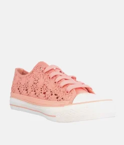 Pretty Coral Crochet Low Top Trainers