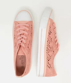Pretty Coral Crochet Low Top Trainers