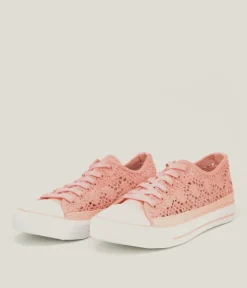 Pretty Coral Crochet Low Top Trainers