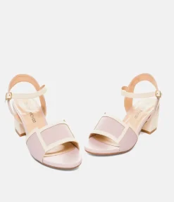 Pretty Lilac/Cream Block Heel Sandals
