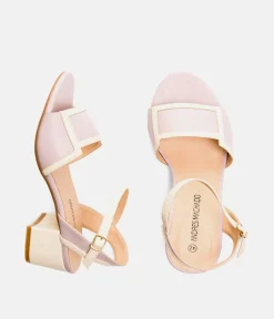 Pretty Lilac/Cream Block Heel Sandals