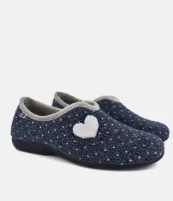 Pretty Navy & Grey Heart Slippers