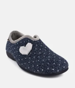 Pretty Navy & Grey Heart Slippers