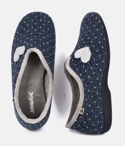 Pretty Navy & Grey Heart Slippers