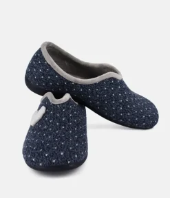Pretty Navy & Grey Heart Slippers