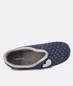 Pretty Navy & Grey Heart Slippers