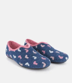 Pretty Navy & Pink Heart Slippers