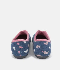 Pretty Navy & Pink Heart Slippers