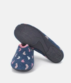 Pretty Navy & Pink Heart Slippers