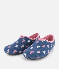 Pretty Navy & Pink Heart Slippers