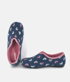 Pretty Navy & Pink Heart Slippers