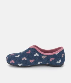 Pretty Navy & Pink Heart Slippers