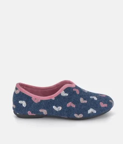 Pretty Navy & Pink Heart Slippers