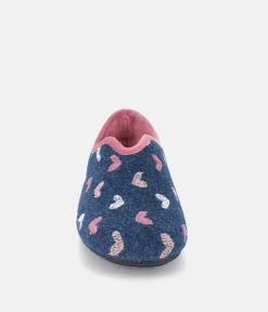 Pretty Navy & Pink Heart Slippers