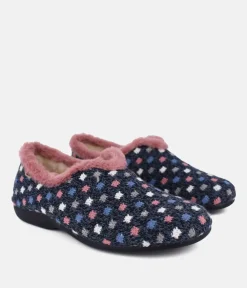 Pretty Navy Pink Multi Dot Slippers