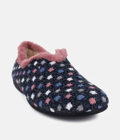 Pretty Navy Pink Multi Dot Slippers