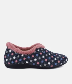 Pretty Navy Pink Multi Dot Slippers