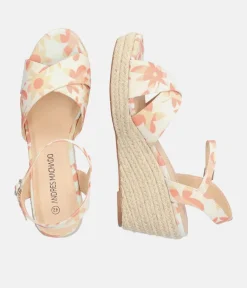 Pretty Orange Floral Espadrille Wedge Sandals