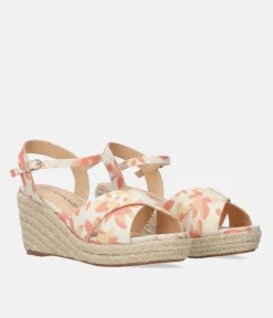 Pretty Orange Floral Espadrille Wedge Sandals