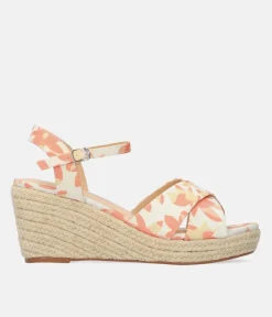 Pretty Orange Floral Espadrille Wedge Sandals