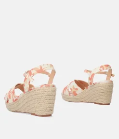 Pretty Orange Floral Espadrille Wedge Sandals
