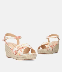 Pretty Orange Floral Espadrille Wedge Sandals