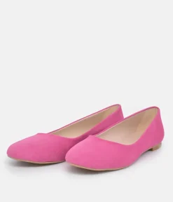 Pretty Pink Round Toe Suedette Ballet Flats