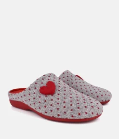 Pretty Red/Grey Loveheart Slippers