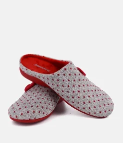 Pretty Red/Grey Loveheart Slippers