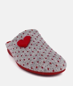 Pretty Red/Grey Loveheart Slippers